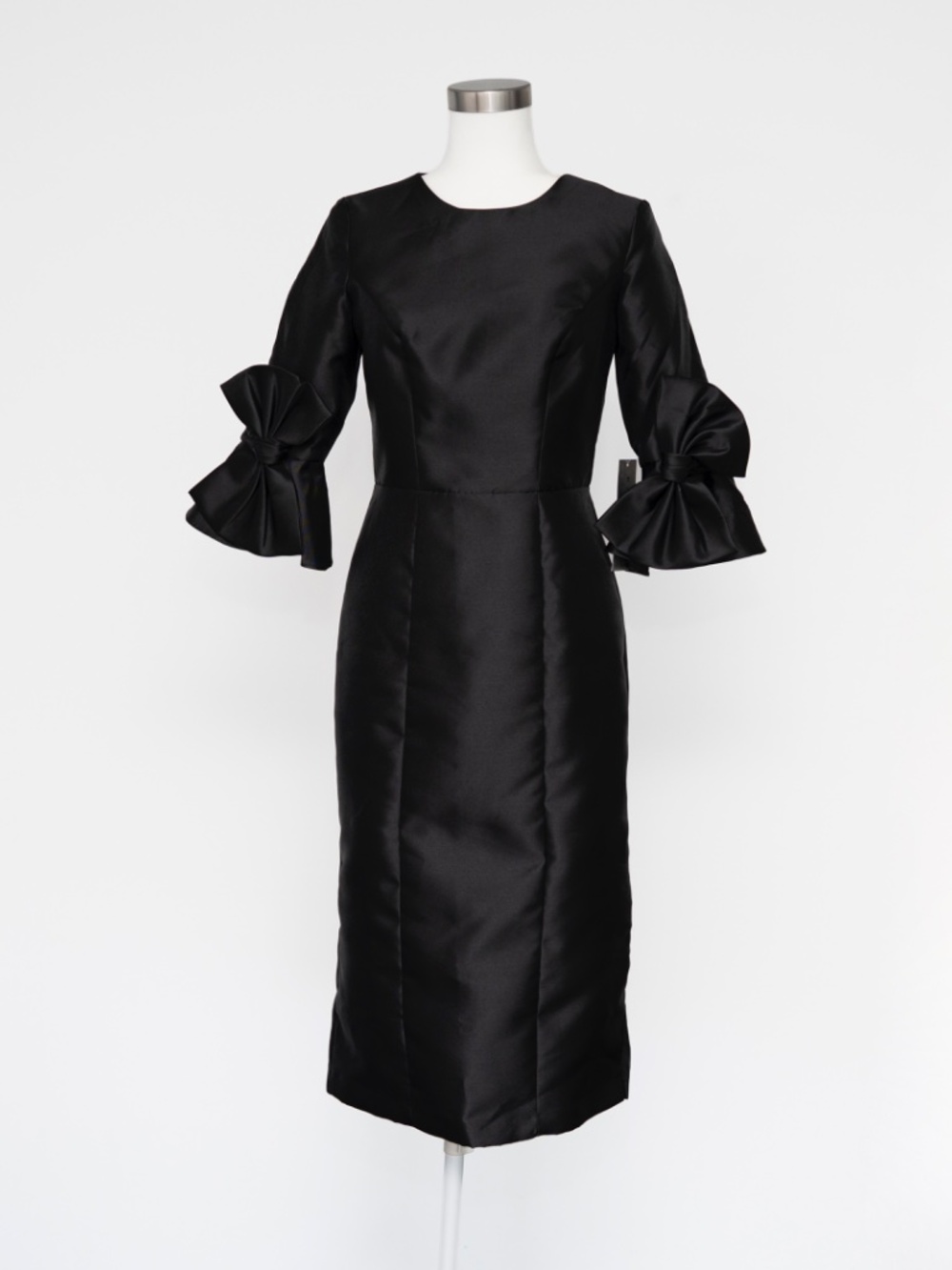 Kay Unger - Black Twill Bow Sleeve Midi Sheath Dress